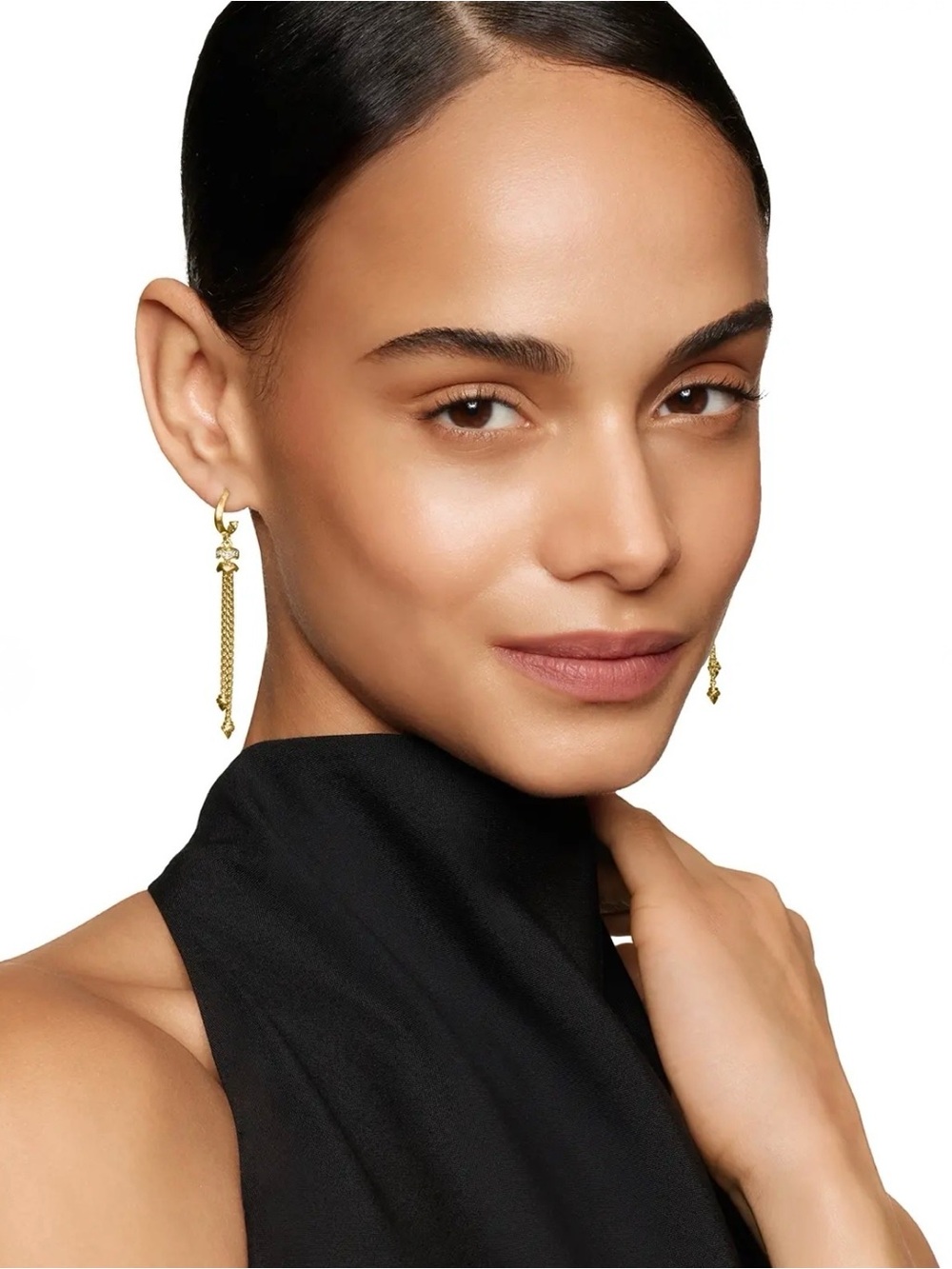 AUTHENTIC David Yurman Stax Chain Earrings (Diamonds, Sterling Silver/18K Gold)